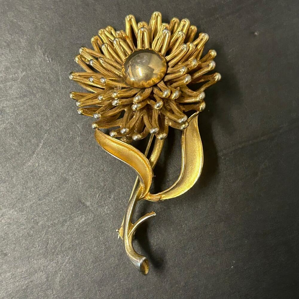 Vintage‎ MCM Gold Toned 3D Flower Brooch